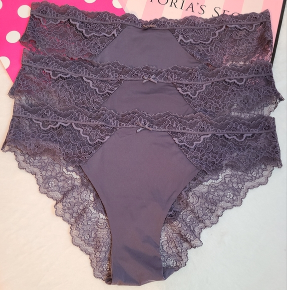 VS Dream Angels Smooth Satin Lace Cheekini Panty Size Lg Gray - Picture 6 of 6
